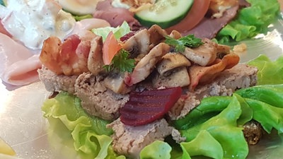 Smørrebrød Leverpostej med champignon og bacon